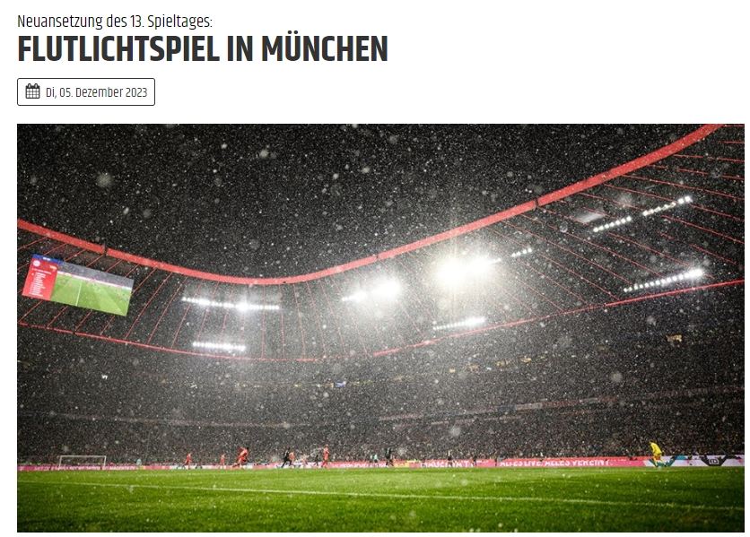 官方：柏林联与拜仁的补赛将于北京时间24年1月25日凌晨3:30进行