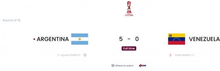 U17世界杯1/8决赛：阿根廷5球大胜委内瑞拉 摩洛哥点球大战晋级